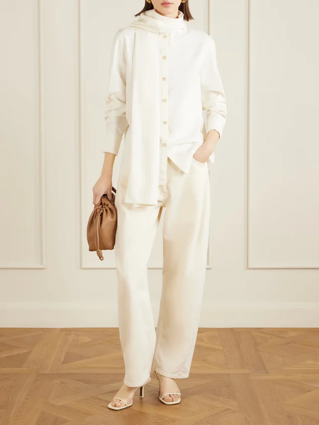 ANOTHER TOMORROW Pussy-bow cotton-chambray blouse in Beige, photo 2 of 2 from NET-A-PORTER (Canada)