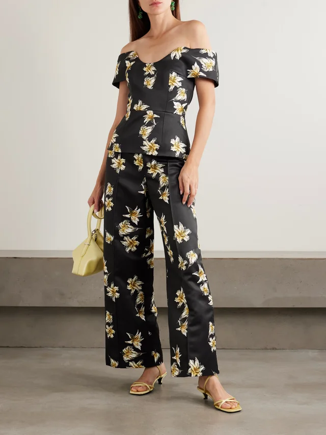 EMILIA WICKSTEAD Daffy paneled floral-print faille wide-leg pants in Black, photo 2 of 2 from NET-A-PORTER (Canada)