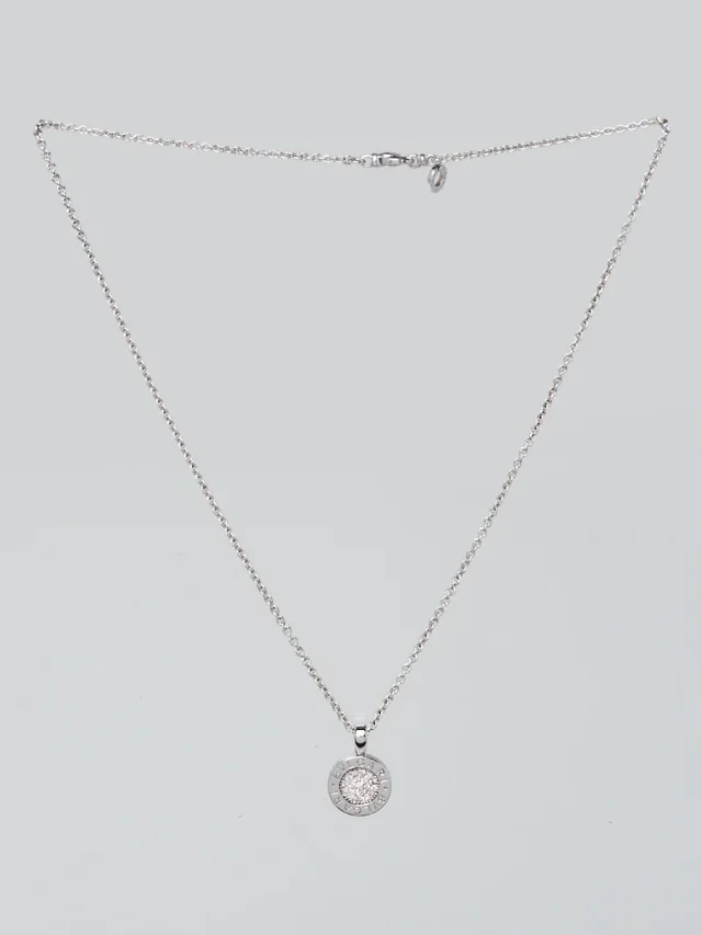 Bvlgari 18k White Gold and Diamond Circle Pendant Necklace in White from Yoogis, photo 2 of 3