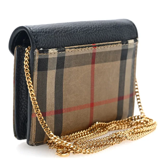 Burberry Grainy Calfskin Vintage Check Jade Card Case On Chain Black in Black Calfskin from FASHIONPHILE, photo 3 of 10