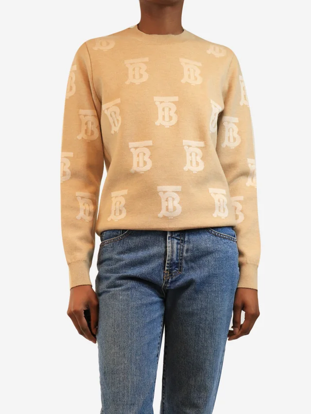 Burberry Neutral TB Monogram jumper - size XS in Silk from Sign of the Times
