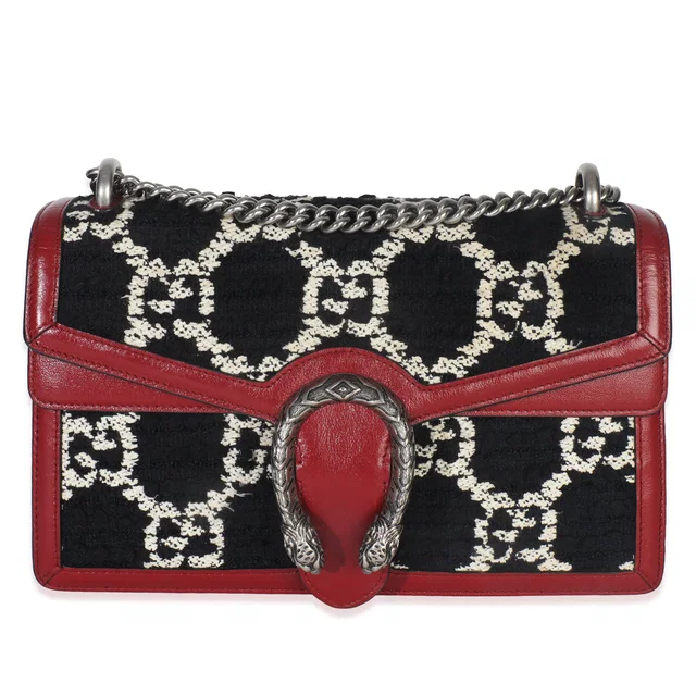 Gucci Black White Red Tweed Gg Monogram Medium Dionysus Shoulder Bag Black; Red; Leather; Handbag in Black Tweed from HEWI