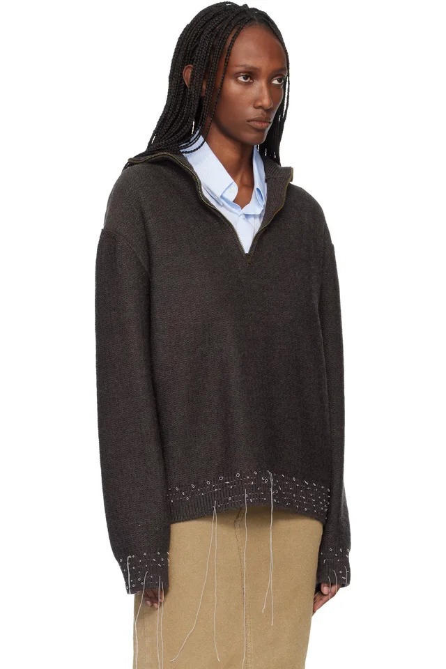 Maison Margiela Brown Loose Thread Sweater, photo 2 of 4 from SSENSE