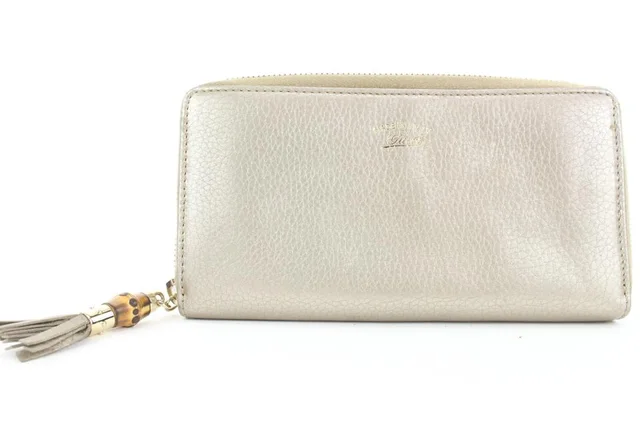 Gucci Gold Leather Bamboo Tassel Zip Around Continental Wallet Zippy in Gold Leather from Bagriculture
