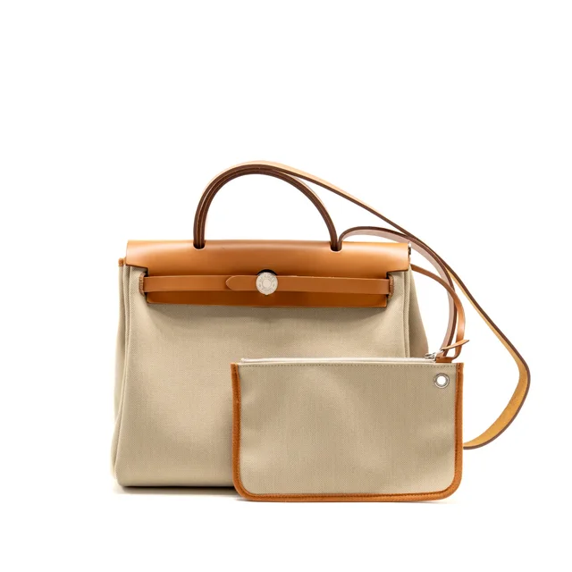 Hermès herbag 31 zip bag canvas/hunter leather beton SHW stamp U in Canvas from EMIER