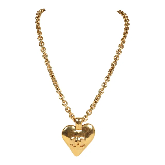 Chanel Vintage 24K Gold Plated Gold CC Heart Pendant Necklace in Gold from Madison Avenue Couture