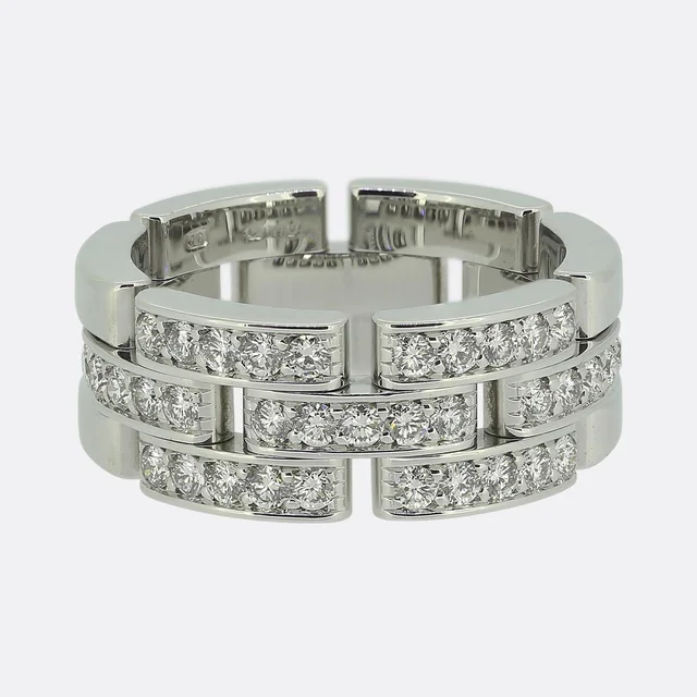 Cartier Maillon Panthère Triple Row Half-Paved Diamond Ring Size L (52) from The Vintage Jeweller