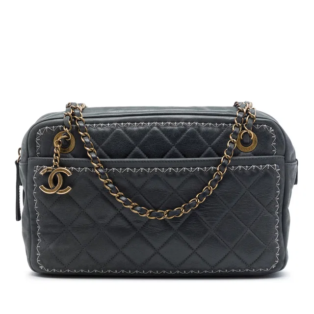 Black Chanel CC Quilted Iridescent Calfskin Whipstitch Camera Bag in Black Calfskin from Designer Revival