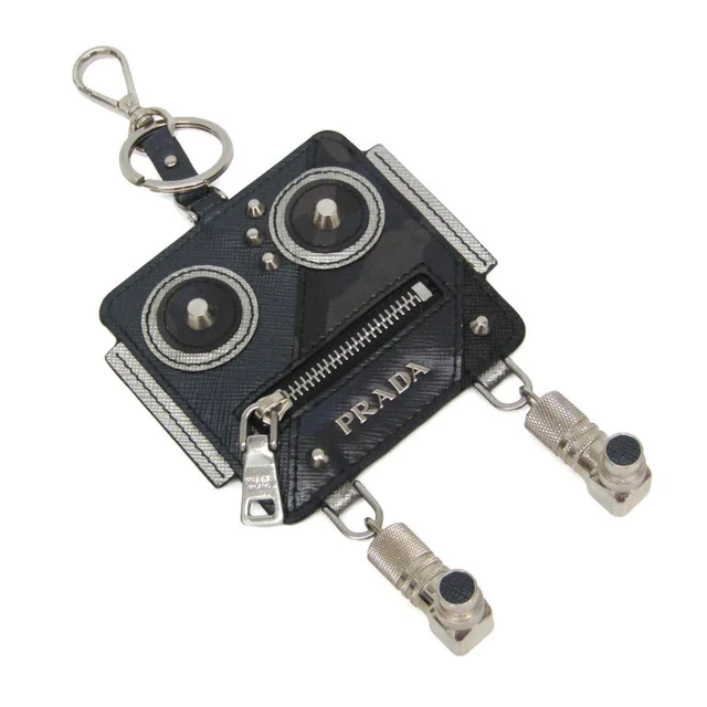 Prada Saffiano Robot Key Ring Men,Women Leather,Metal Coin Purse/coin Case Silver,Navy in Navy/Silver Leather , Metal from Elady
