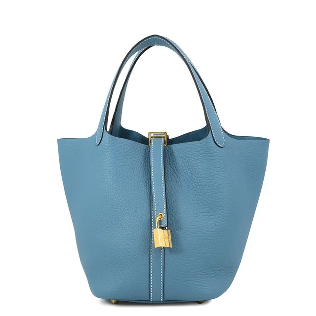 Hermès Picotin Lock New Blue Jean Taurillon Clemence Size PM in Blue Clemence leather from GALLERY RARE