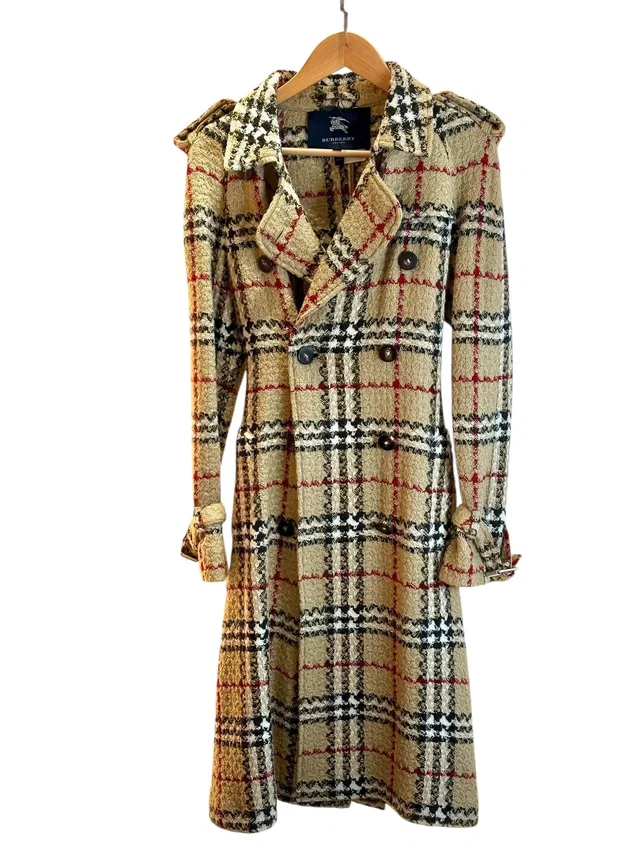 Burberry Trench Coat Check Tweed Wool Size 10# in Tweed from Luxury Promise