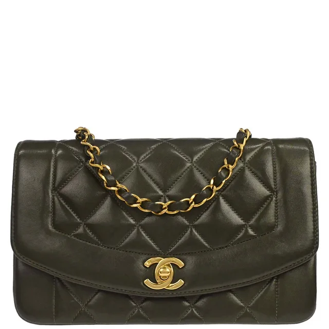 Chanel 1991-1994 Green Lambskin Small Diana Shoulder Bag in Green Lambskin from AMORE Vintage Tokyo