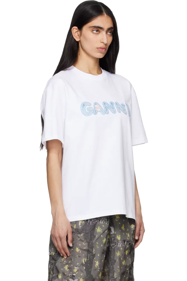 White Heavy Cotton Relaxed Fit 'Ganni' T-shirt, photo 2 of 4 from SSENSE