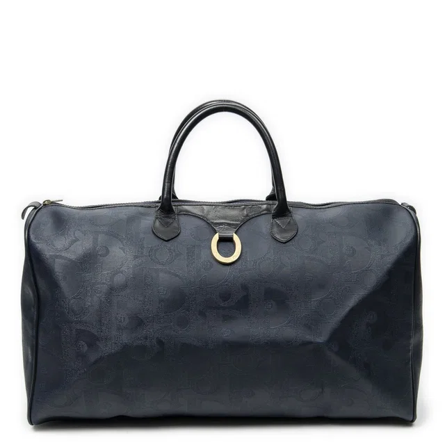 Dior Vintage Large Travel Boston Navy Maxi Trotter Pattern Canvas Shoulder Bag in Navy Canvas from The Reluxe