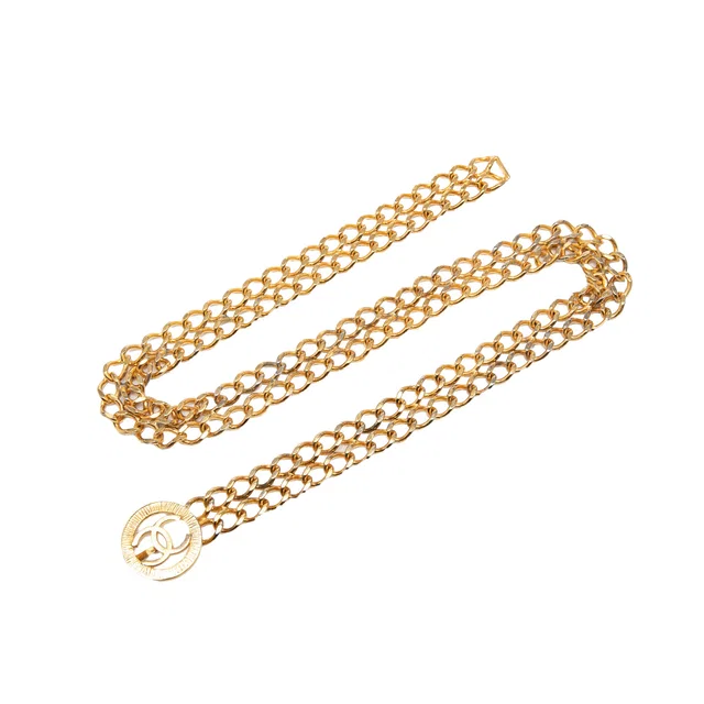 Gold Chanel CC Gold Plated Double Chain Belt in Gold from Designer Revival
