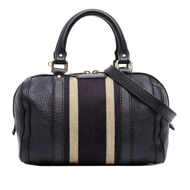 Black Gucci Small Calfskin Web Joy Boston Bag Satchel in Black Calfskin from Designer Revival