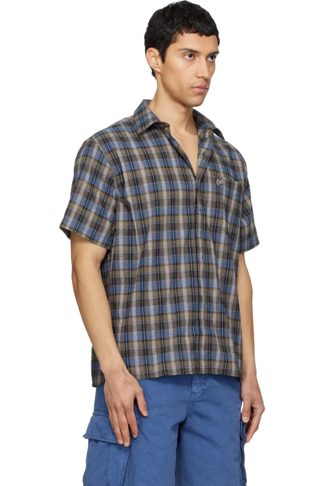 ERL Gray & Blue Check Short Sleeve Shirt, photo 2 of 4 from SSENSE
