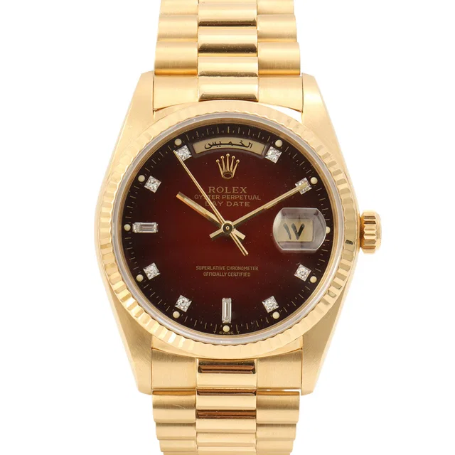 Rolex Circa 1985 10P Diamond Day-Date 36mm 18038A Automatic Cherry Gradient from VINTAGE QOO TOKYO