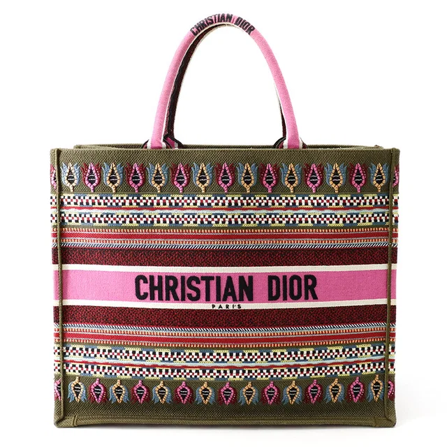 Dior Book Tote Botanical Pattern Khaki/Purple/MulticolorM1286ZJOV_M924 Canvas Size Large in Green Canvas from GALLERY RARE