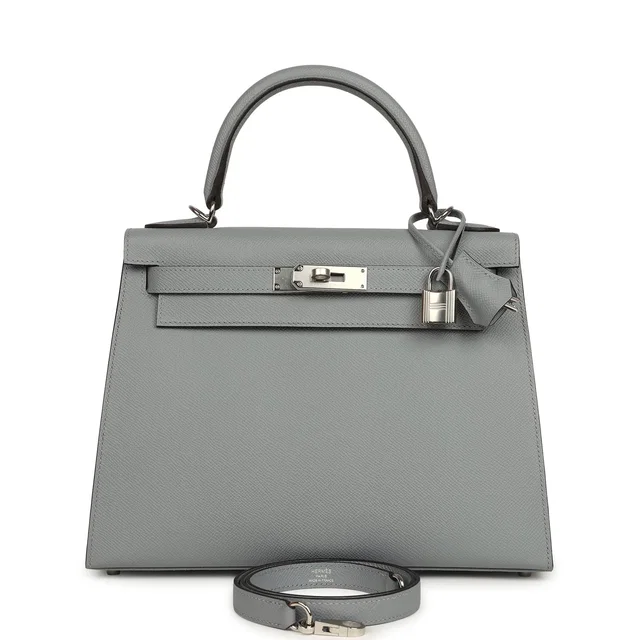 Hermès Kelly Sellier 28 Gris Pantin Epsom Palladium Hardware in Grey Epsom leather from Madison Avenue Couture