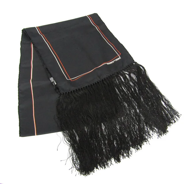 Hermès Perforated Fringe Long Scarf Women's Silk Stole Black,Orange in Black/Orange Silk 100% from Elady