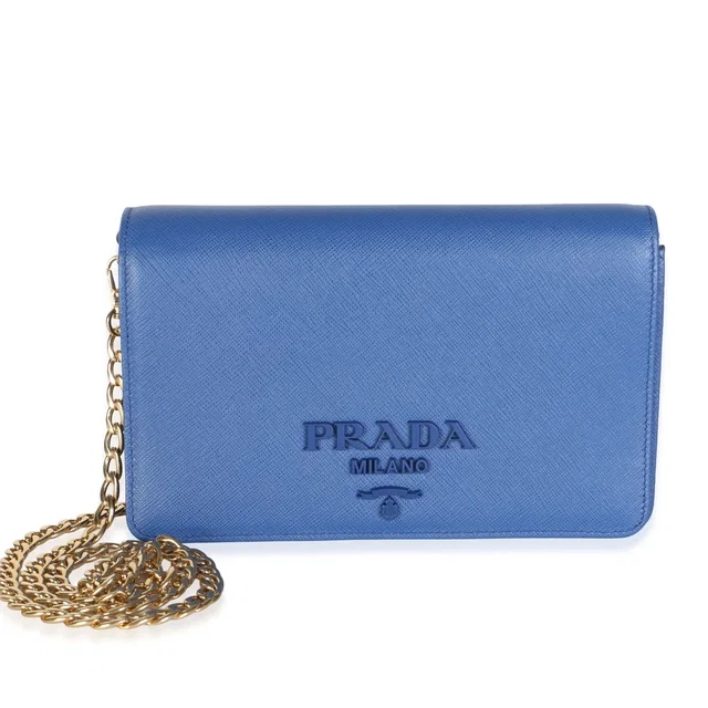 Prada Bluette Saffiano Lux Monochrome Chain Wallet in Saffiano leather from myGemma