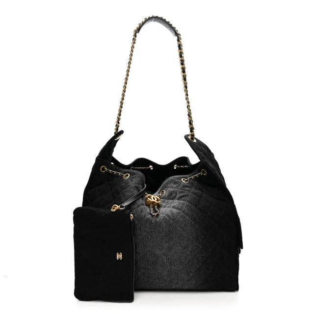 Washed Denim Quilted Large Chanel 25 Handbag Black in Black Denim from FASHIONPHILE, photo 2 of 10