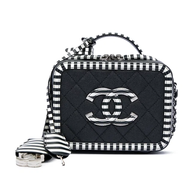 Black Chanel Small Caviar Striped CC Filigree Vanity Case Satchel in Black Caviar leather from Designer Revival, photo 1 of 1