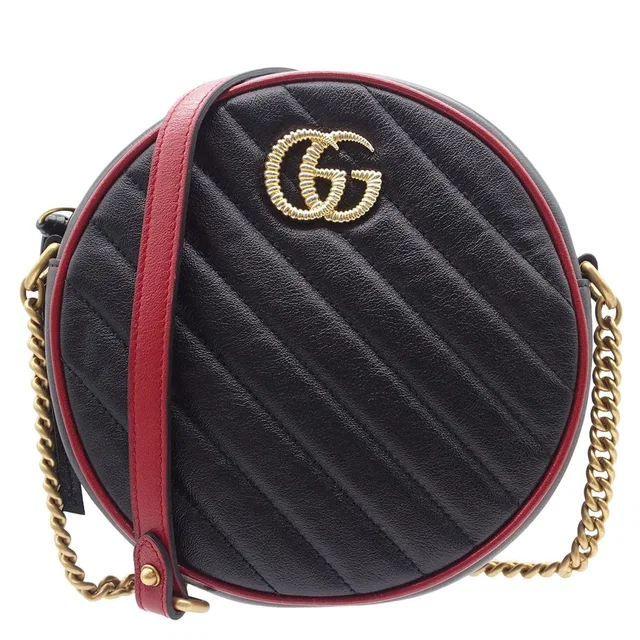 Gucci Chain Shoulder Bag Black Leather Round GG Marmont in Black Leather from The Reluxe