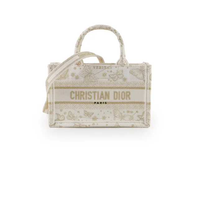 Dior Mini Book Tote White/Gold in White Canvas from The Purse Affair