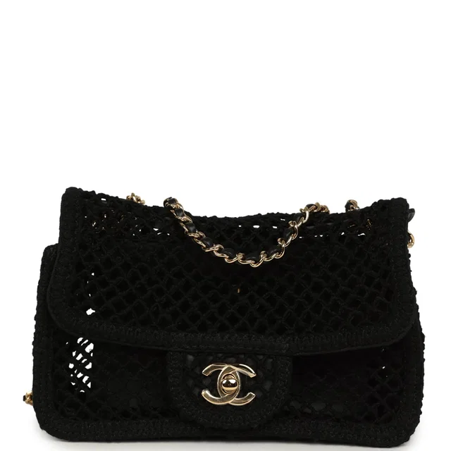 Chanel Small Coco Beach Macrame Flap Bag Black Mesh Gold Hardware in Black Leather from Madison Avenue Couture