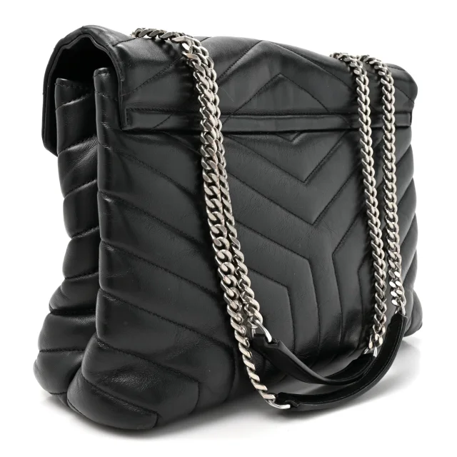 Saint Laurent Grain de Poudre Calfskin Y Quilted Monogram Medium Loulou Chain Satchel Black in Black Calfskin from FASHIONPHILE, photo 3 of 16