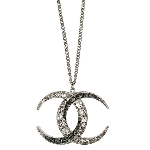 Chanel CC Chain Pendant Necklace Silver Rhinestone B15C in Silver from AMORE Vintage Tokyo