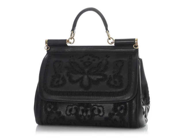 Dolce & Gabbana Medium Black Laser Cut Miss Sicily Bag in Black Leather from Ann's Fabulous Finds, photo 2 of 9