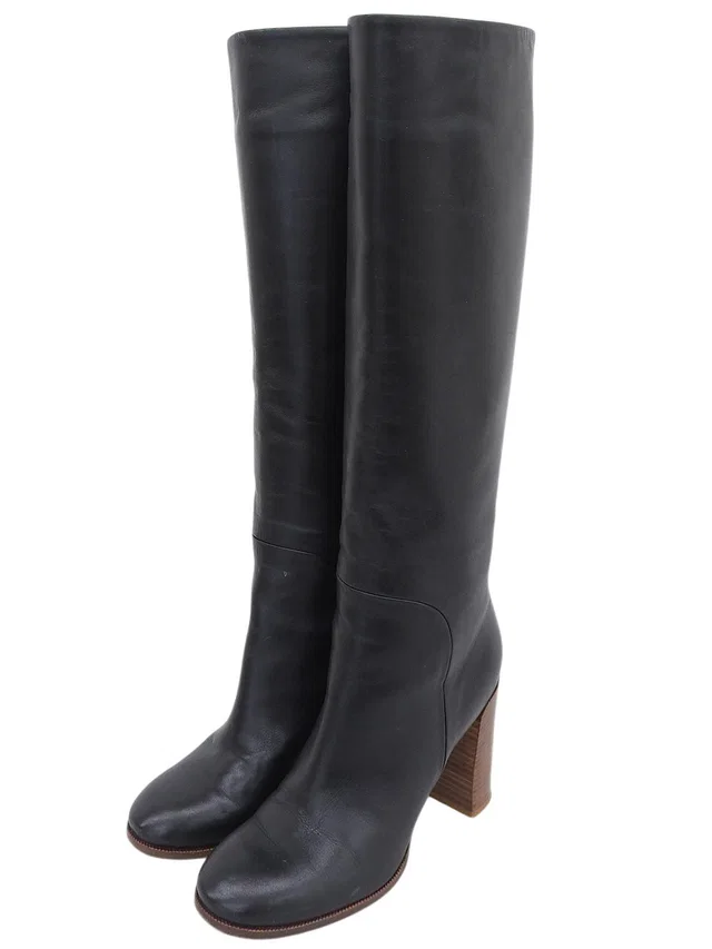 Celine Leather long boots #36 Black in Black Leather from VINTAGE QOO TOKYO