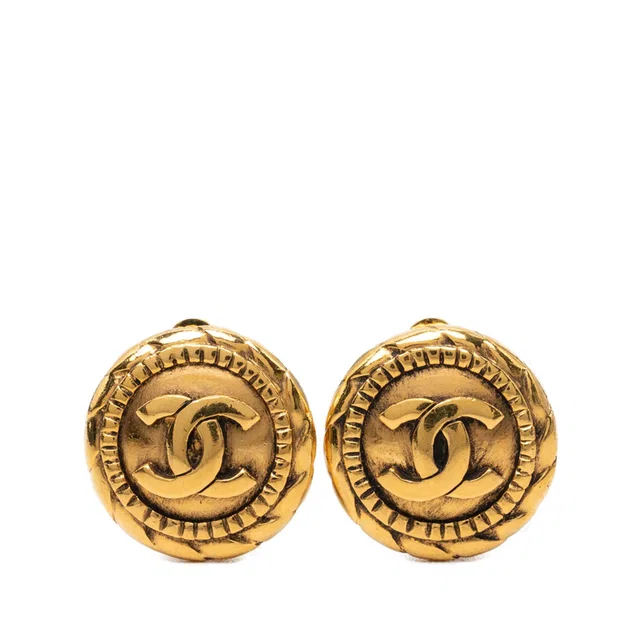 Gold Chanel CC Gold Plated Round Clip On Earrings in Gold from Designer Revival
