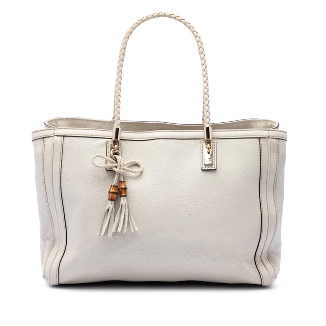 White Gucci Calfskin Bella Tote in White Calfskin from Designer Revival