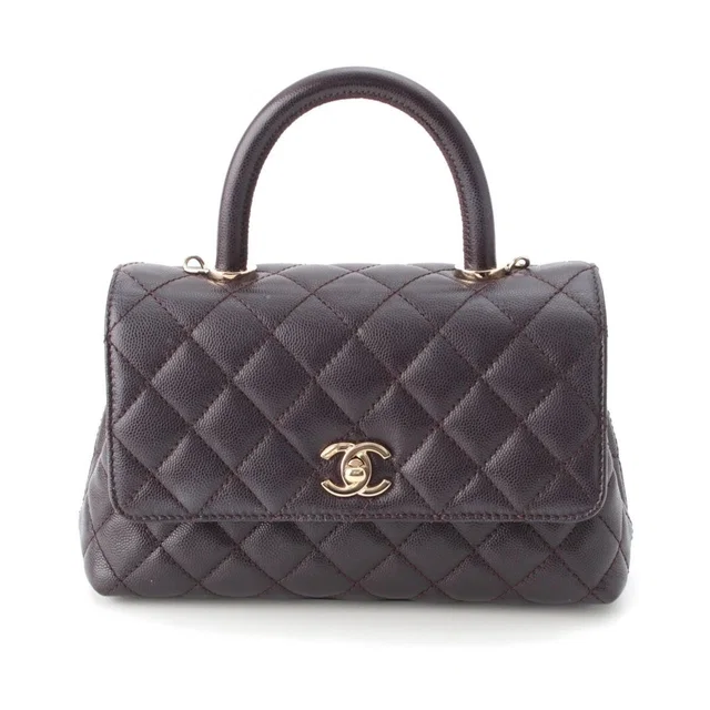 Chanel Coco Handle 24 XS Caviar Leather 2-Way Handbag Gold Brown in Brown Caviar leather from The Reluxe