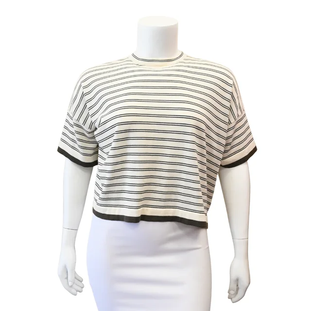 Brunello Cucinelli Cashmere Striped Short Sleeve Sweater Top in Cashmere from Clotheshorse Anonymous