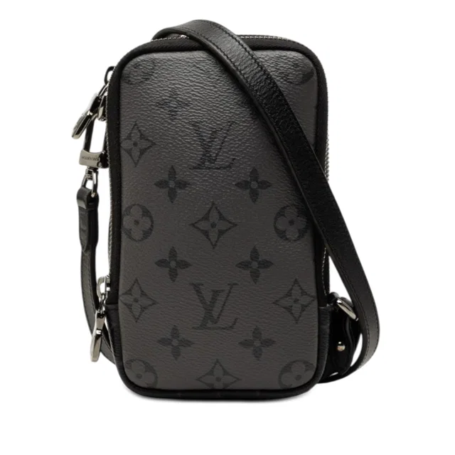 Black Louis Vuitton Monogram Eclipse Reverse Double Phone Pouch Crossbody Bag in Black Canvas from Designer Revival