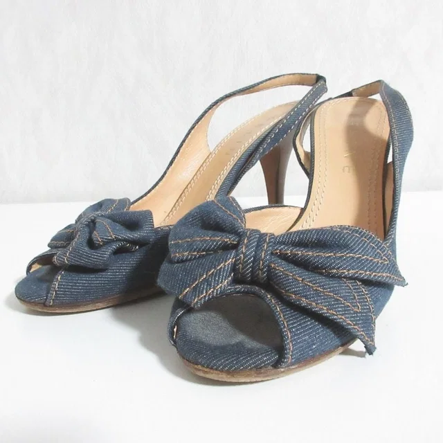 Celine Denim Ribbon Back Strap Sandals Indigo 37.5 in Denim from The Reluxe