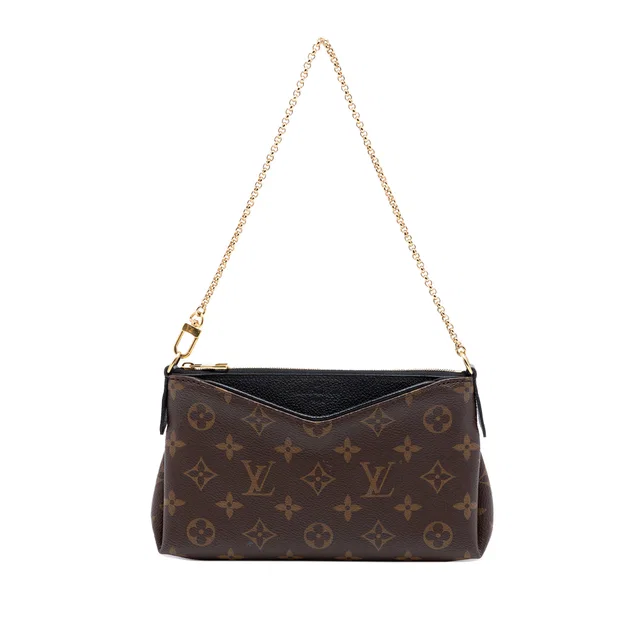 Black Louis Vuitton Monogram Pallas Clutch Satchel in Black Coated canvas from Designer Revival