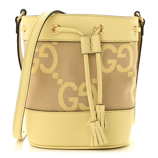 Gucci GG Monogram Ophidia Canvas and Leather Bucket Bag - Yellow in Yellow Canvas from H&T