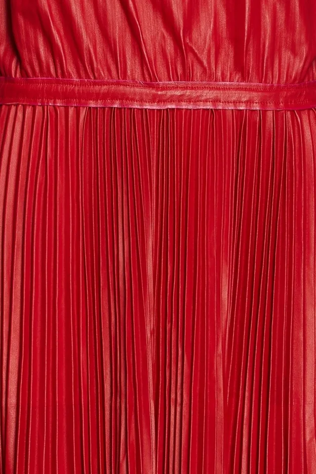 Valentino Garavani Pleated Lambskin Leather Midi Dress in Red, photo 4 of 4 from THE OUTNET