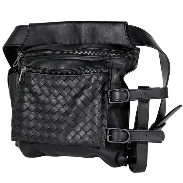 Bottega Veneta Intrecciato Waist Bag Pouch Leather Black in Black Woven leather from The Reluxe