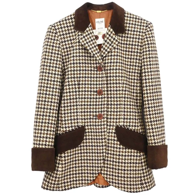 Celine Houndstooth Jacket Brown #40 in Brown Wool from AMORE Vintage Tokyo