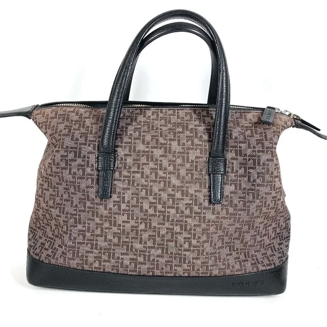 Loewe Handbag All Over Pattern Logo Leather Canvas Black in Black Canvas from The Reluxe