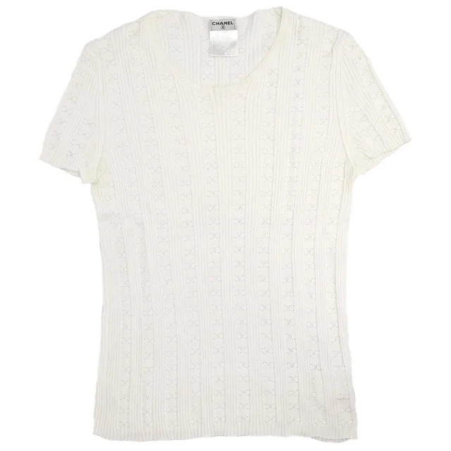 Chanel 2005 Short Sleeve Top White #38 in White Cashmere from AMORE Vintage Tokyo