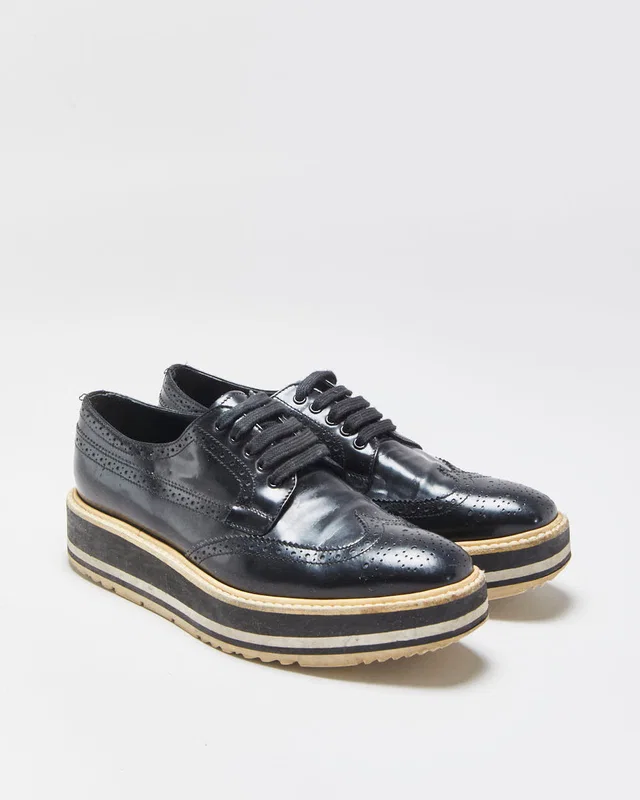 Prada Platform Wingtip Oxford Brogues - UK4.5 from Rokit Vintage