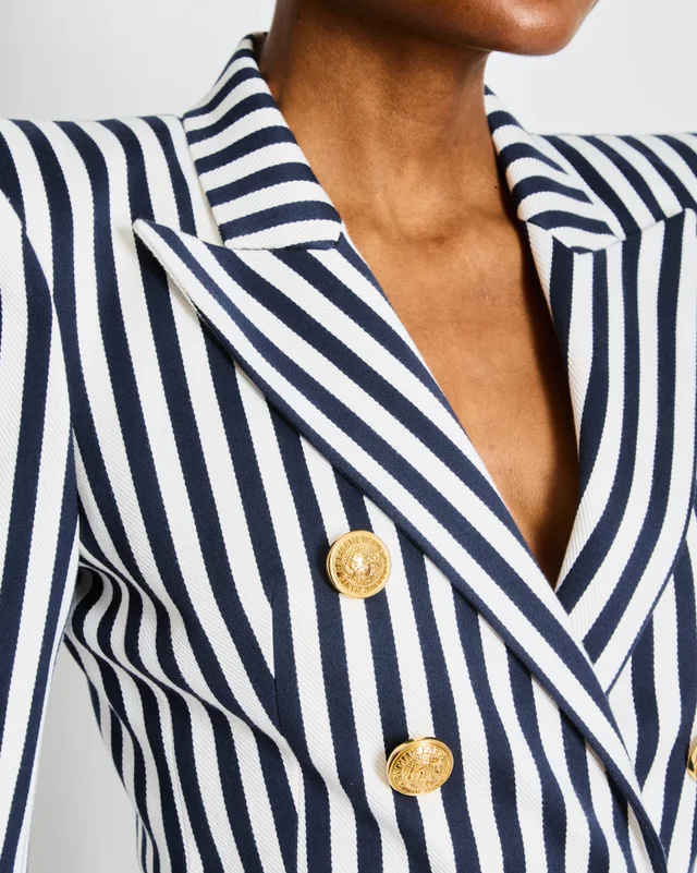 Balmain Navy Striped Double Breasted Blazer Size FR 36 (UK 8) in Navy from Sellier, photo 2 of 2